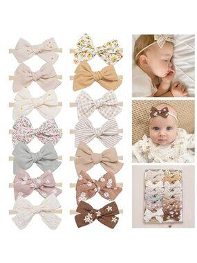 Baby Girl Bows and Headbands,14 pcs Stretchy Soft Nylon Hairbands Hair Bows